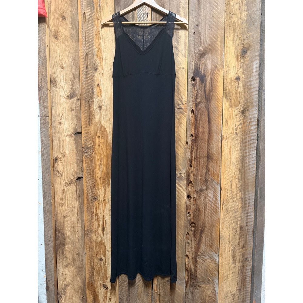 Vintage 90s Black Lace Maxi Slip Dress Womens M Goth Romantic Lingerie